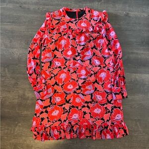 ' Red Floral Ruffle Hem Dress